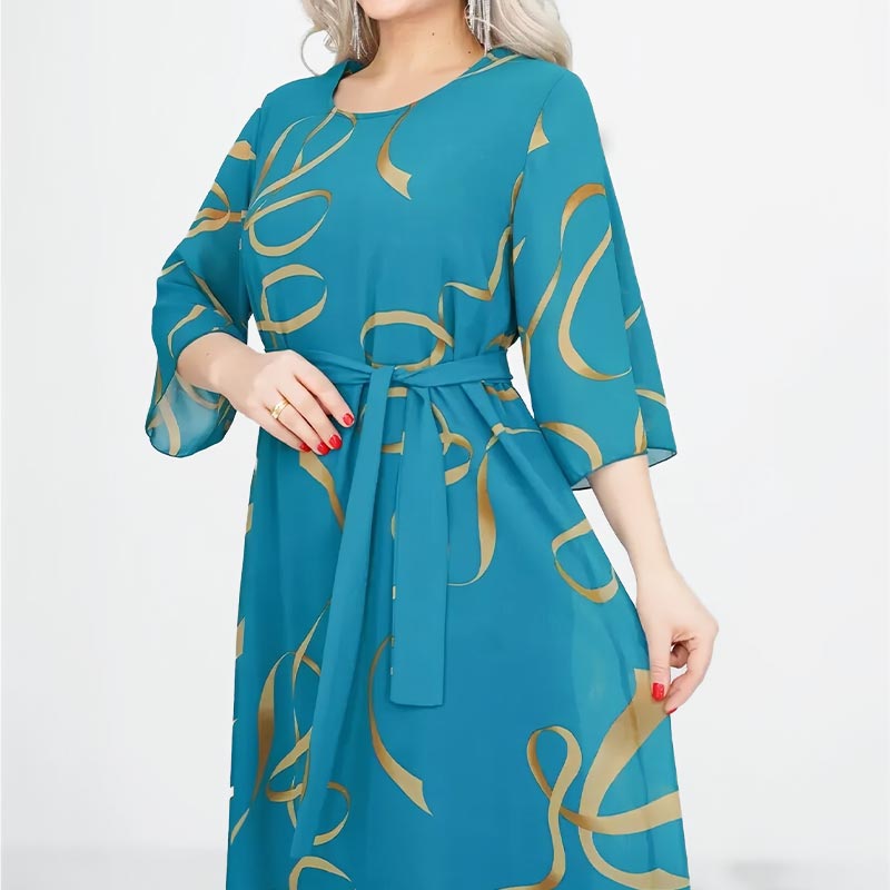 🌸Elegantna ohlapna midi obleka z nabranimi rokavi-SI