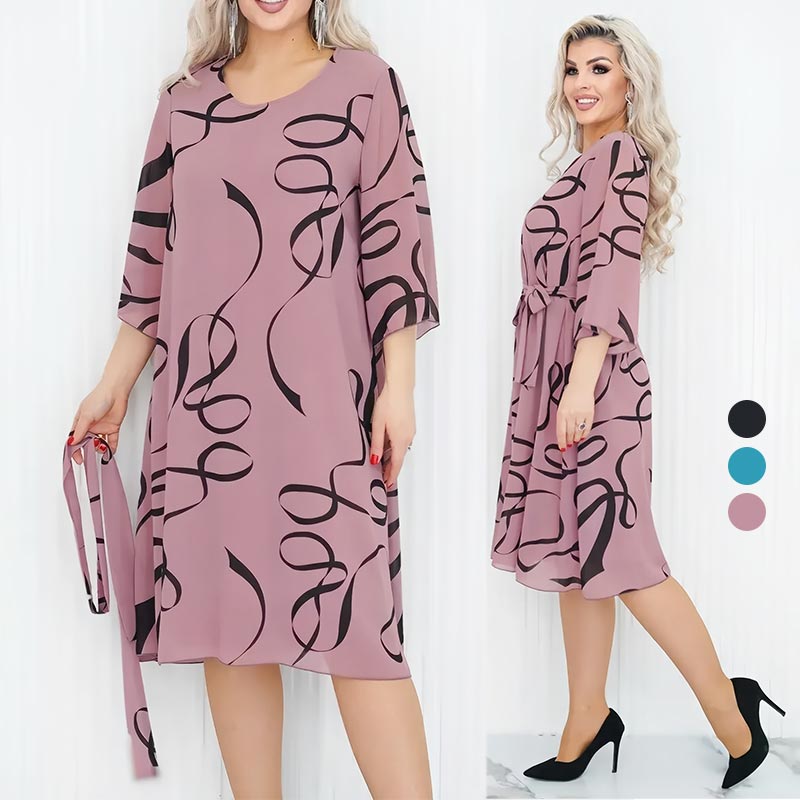 🌸Elegantna ohlapna midi obleka z nabranimi rokavi-SI