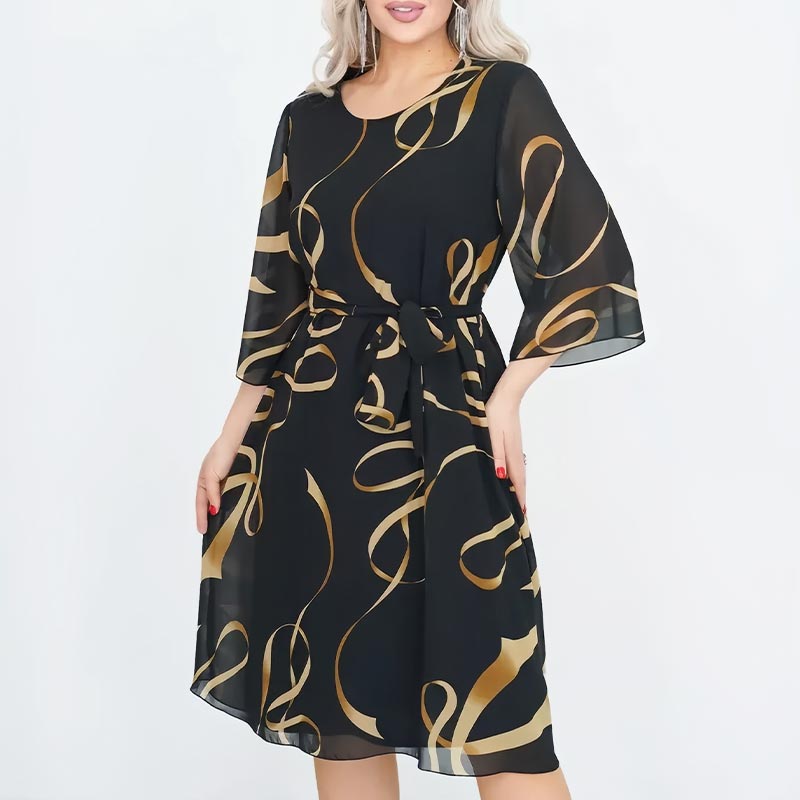 🌸Elegantna ohlapna midi obleka z nabranimi rokavi-SI