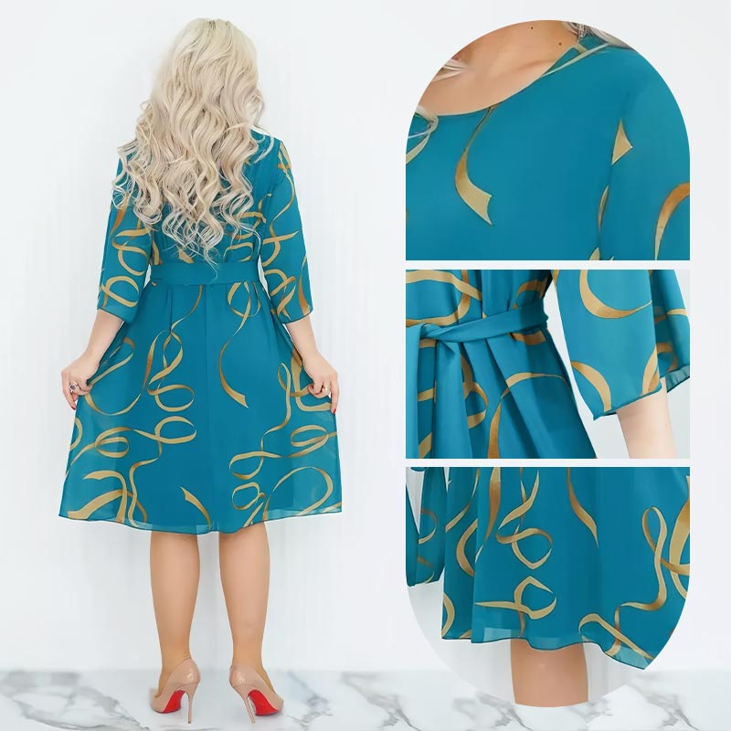 🌸Elegantna ohlapna midi obleka z nabranimi rokavi-SI