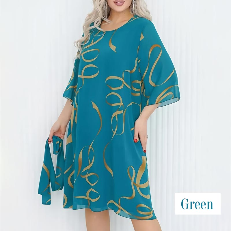 🌸Elegantna ohlapna midi obleka z nabranimi rokavi-SI