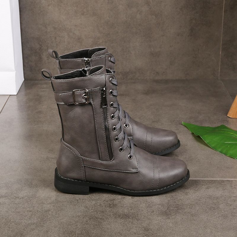 Zapatos ortopédicos de piel para mujer con punta redonda y cremallera lateral👢-ES