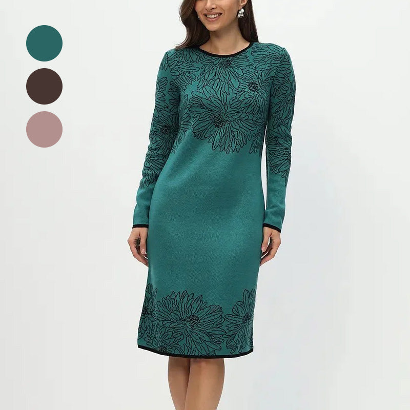 💃2025 Novo v prednaročilu✨Ravna obleka z dolgimi rokavi in potiskanim V-izrezom-SI