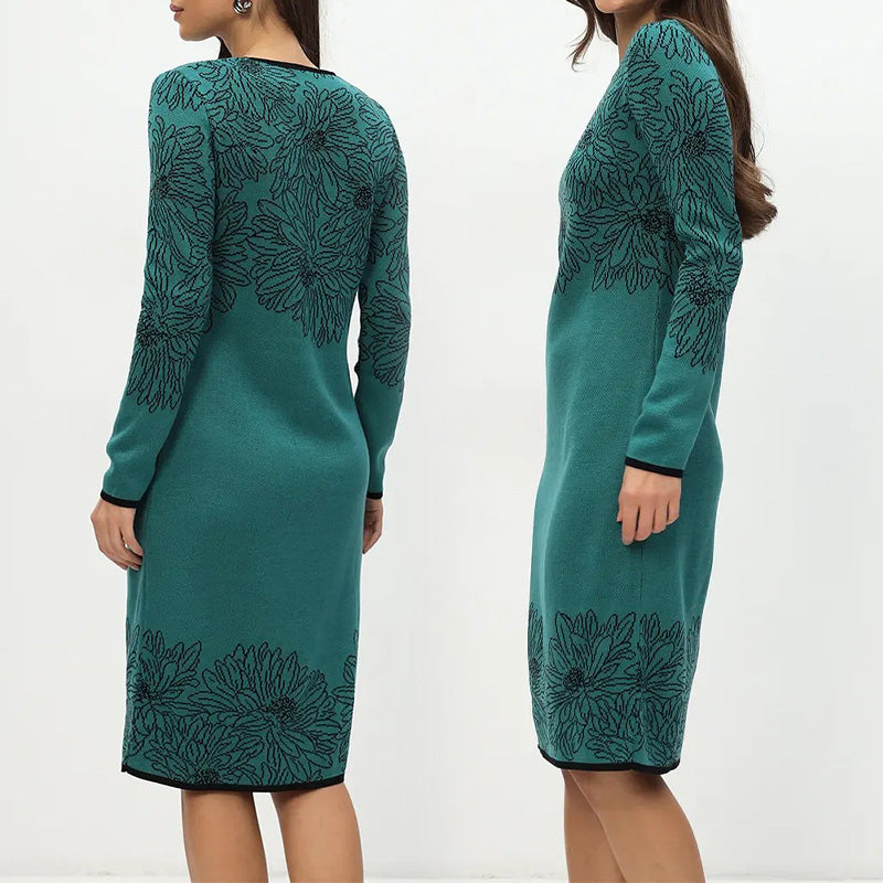 💃2025 Novo v prednaročilu✨Ravna obleka z dolgimi rokavi in potiskanim V-izrezom-SI