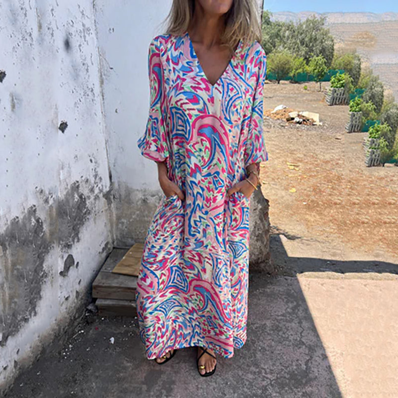 🌸Ανοιξιάτικες εκπτώσεις 🌸Μάξι φορέματα με λαιμόκοψη V για την άνοιξη/καλοκαίρι 2025-GR