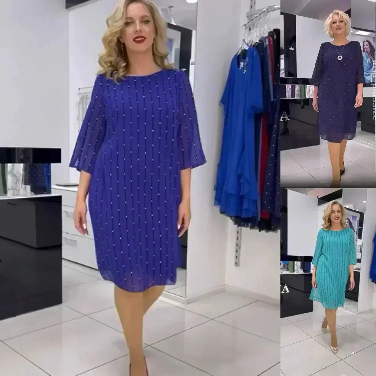 💝Μοδάτο γυναικείο φόρεμα με στρογγυλή λαιμόκοψη-GR