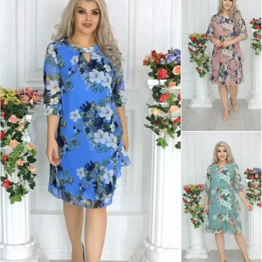 💝Moteriška gėlėmis marginta suknelė iki kelių-LT