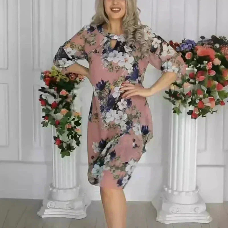 💝Moteriška gėlėmis marginta suknelė iki kelių-LT