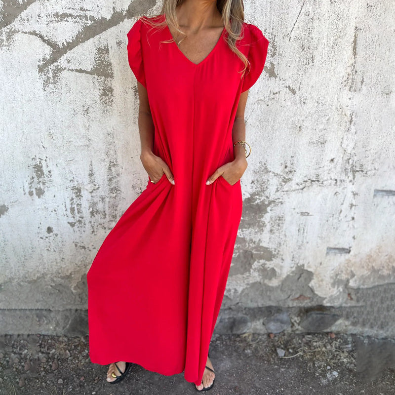 ✨ Νέο το 2025 γυναικείο φόρεμα με λαιμόκοψη σε V με στάμπα λεοπάρ-GR