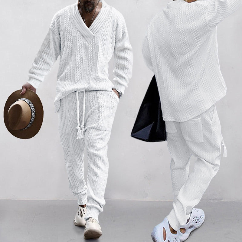 💥Ribotą laiką taikoma 50 % nuolaida💥Vyriškas dviejų dalių džemperis su V formos iškirpte ir sportinės kelnės-LT
