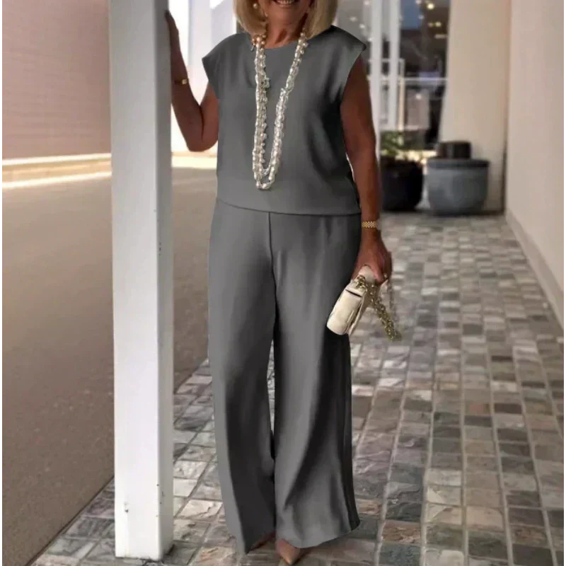 💖Moteriški marškiniai be rankovių ir medvilninės lininės kelnės-LT