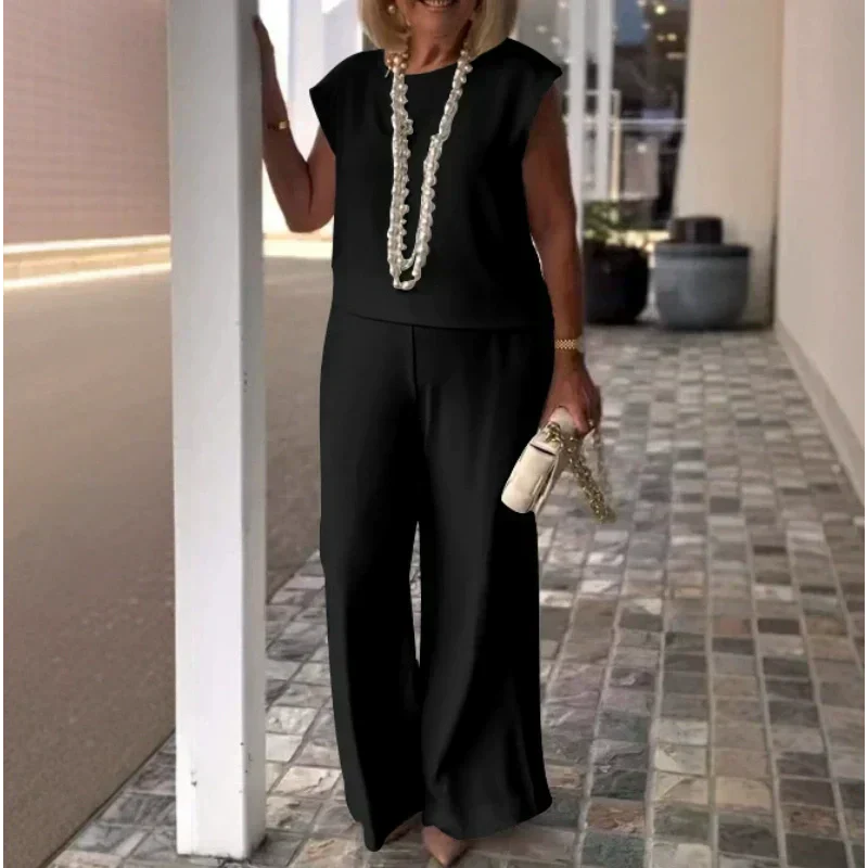 💖Moteriški marškiniai be rankovių ir medvilninės lininės kelnės-LT