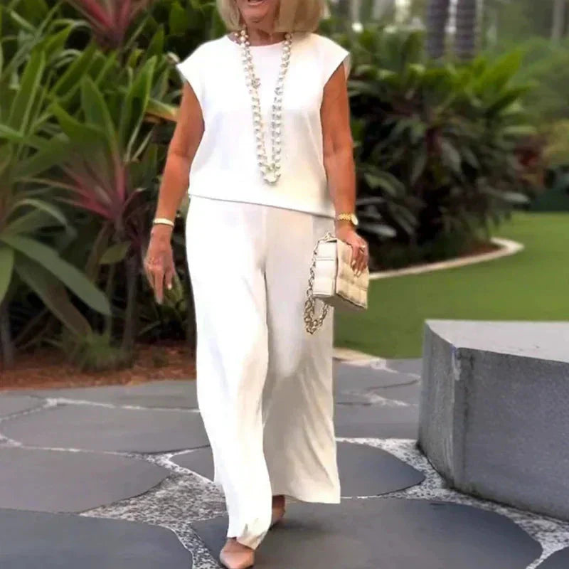 💖Moteriški marškiniai be rankovių ir medvilninės lininės kelnės-LT