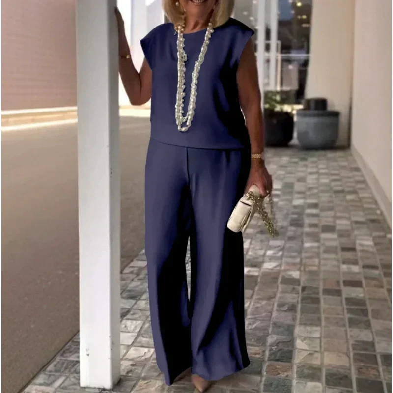 💖Moteriški marškiniai be rankovių ir medvilninės lininės kelnės-LT