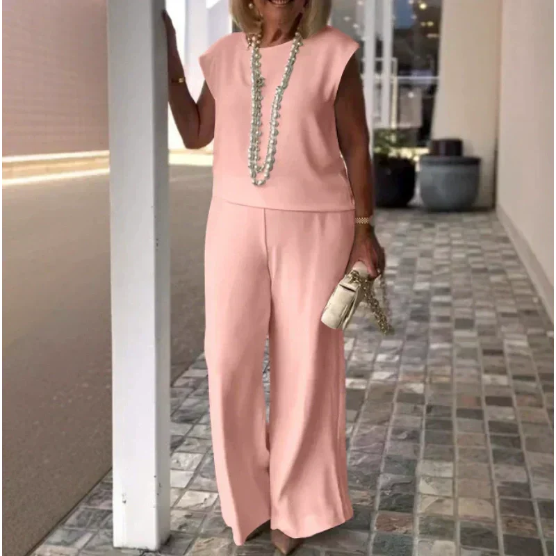 💖Moteriški marškiniai be rankovių ir medvilninės lininės kelnės-LT