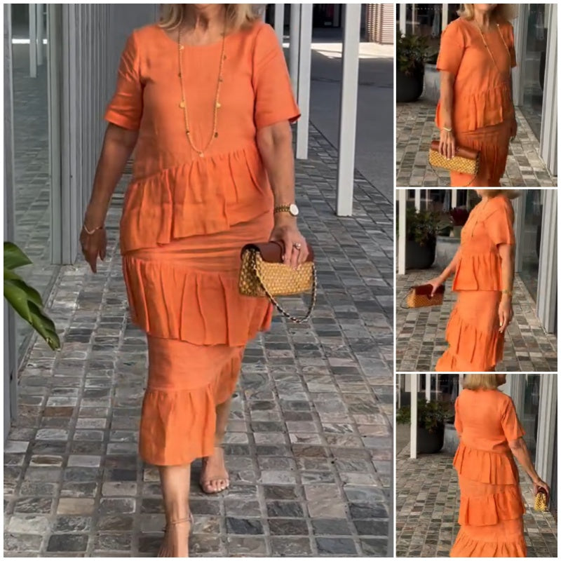 💖Moteriška klostuota suknelė apvaliu kaklu-LT