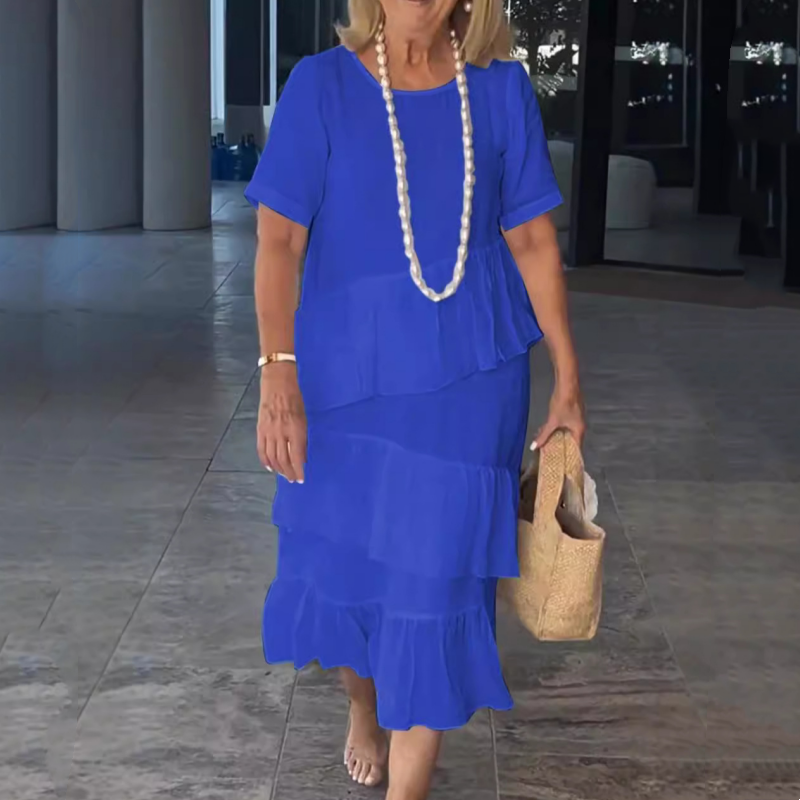 💖Moteriška klostuota suknelė apvaliu kaklu-LT