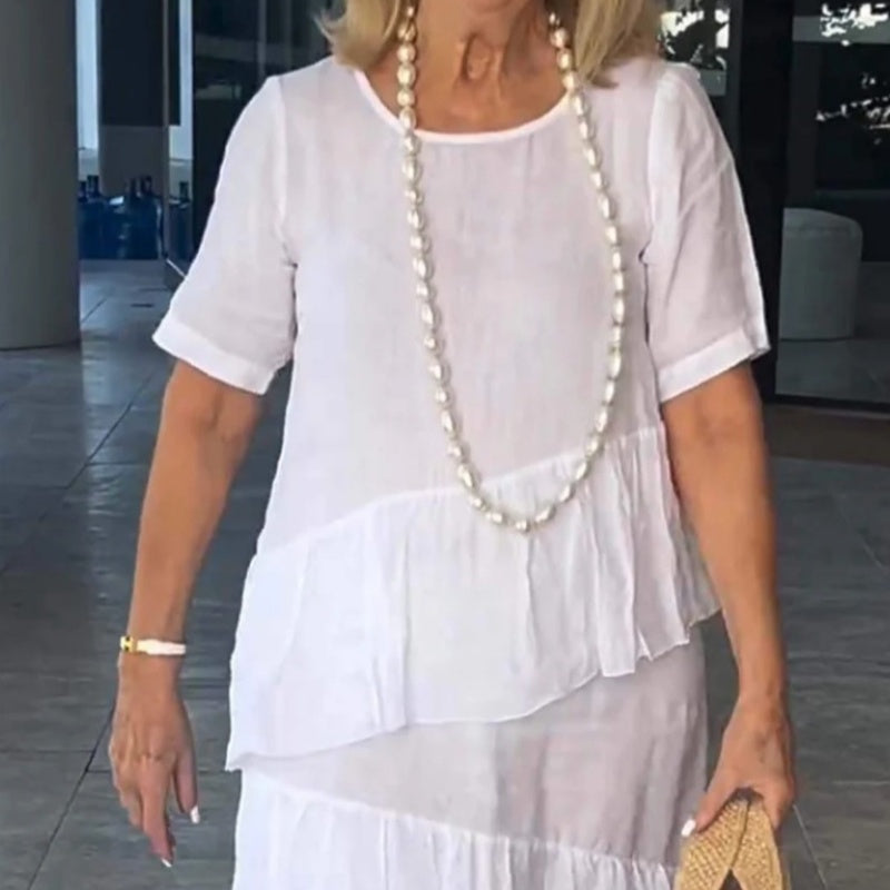 💖Moteriška klostuota suknelė apvaliu kaklu-LT