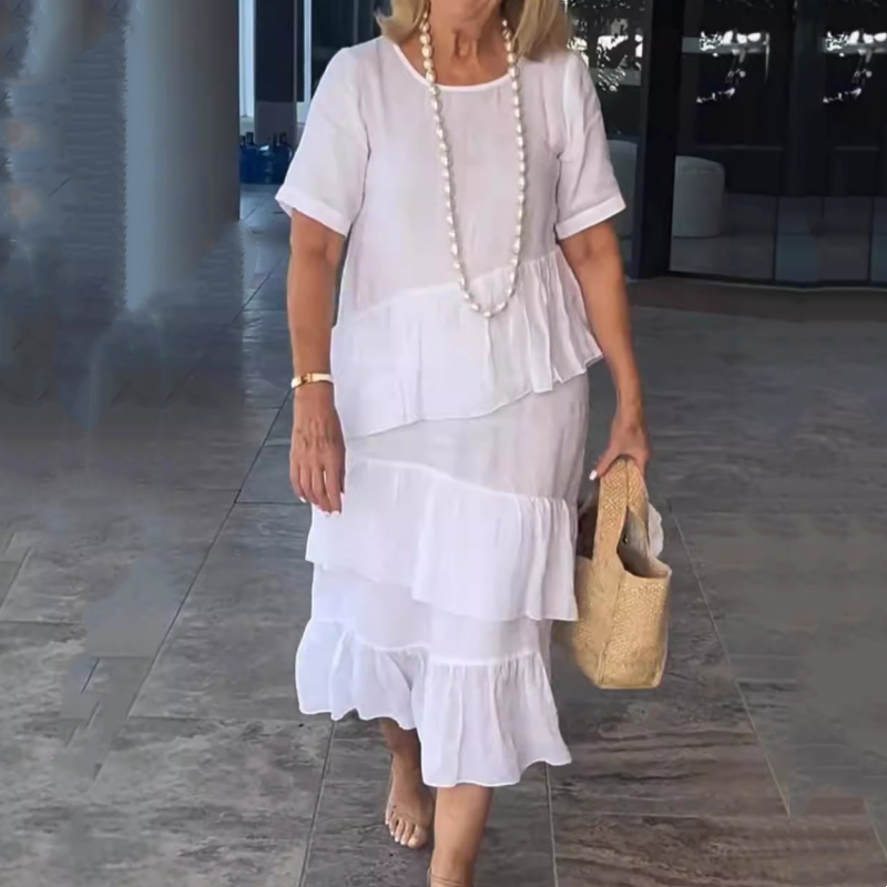 💖Moteriška klostuota suknelė apvaliu kaklu-LT