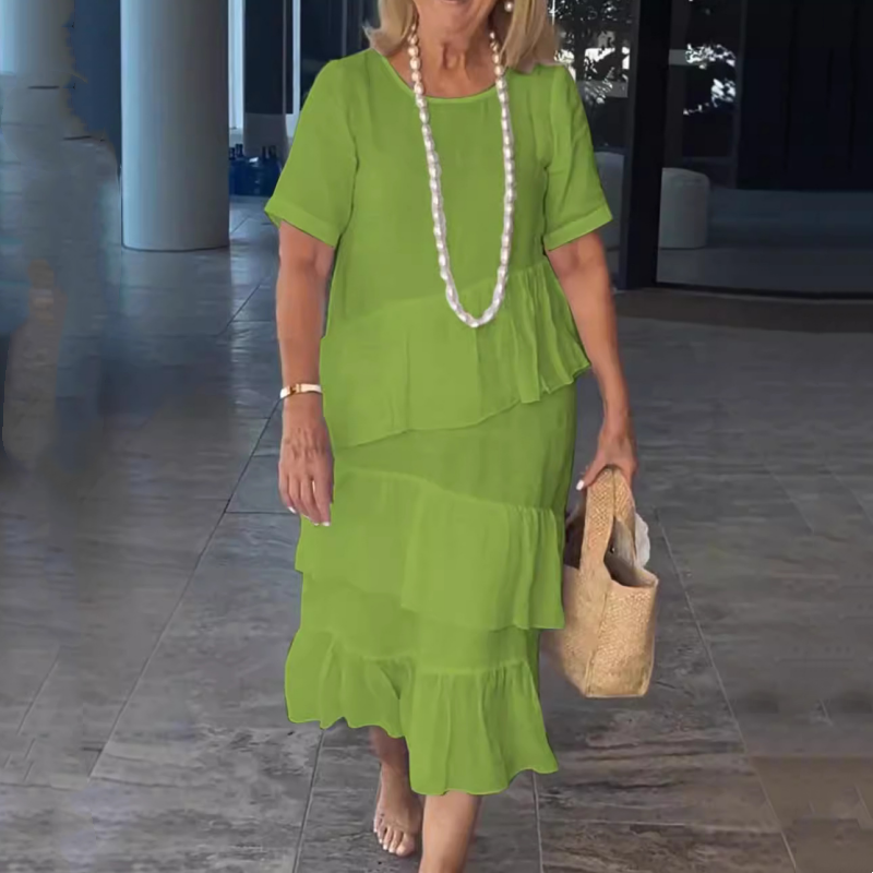 💖Moteriška klostuota suknelė apvaliu kaklu-LT