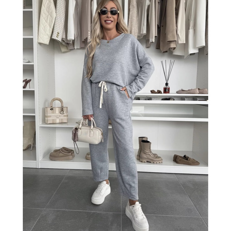 🌸Paprastas apvalaus kaklo viršus ir laisvos kelnės 2 dalių komplekte-LT