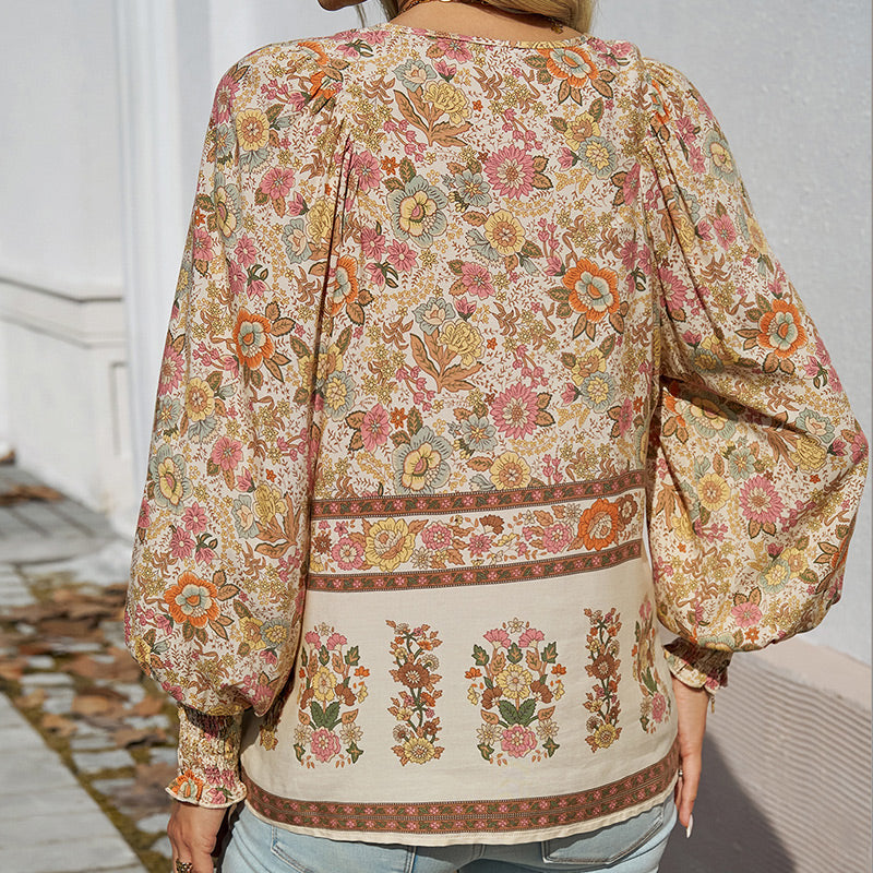 【S-2XL】🌺Γυναικείο μακρυμάνικο μπλουζάκι με στάμπα V λαιμόκοψης-GR