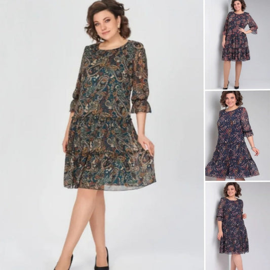 💐Moteriška laisvalaikio stiliaus suknelė apvalia iškirpte-LT