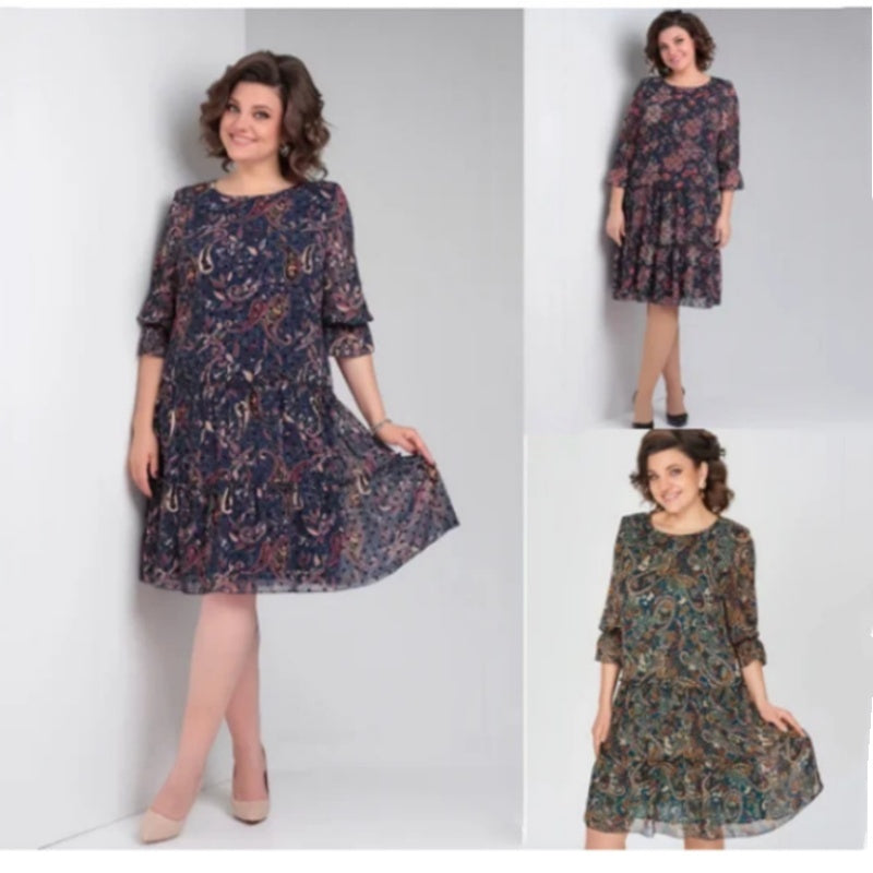 💐Γυναικείο Casual Φόρεμα με Στρογγυλή Λαιμόκοψη και Στάμπα-GR