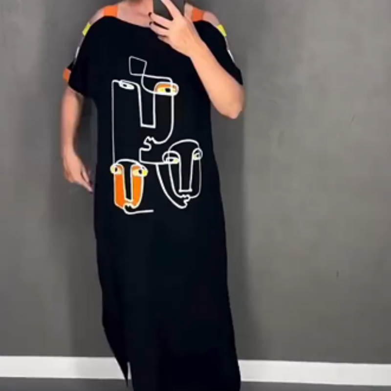🍂Modna ženska obleka s kratkimi rokavi in potiskom-SI