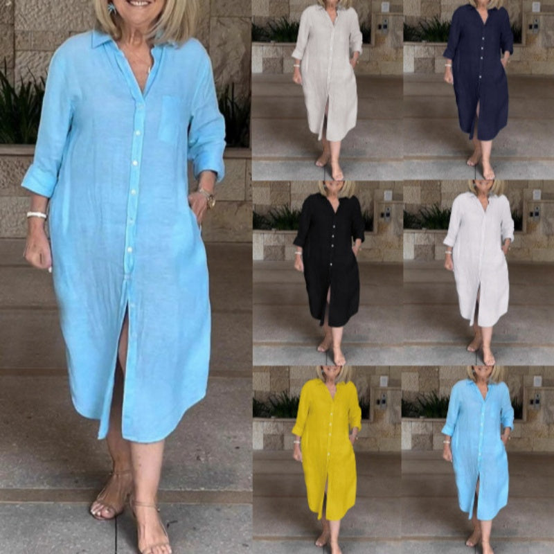 🔥 Laisva medvilninė lininė suknelė moterims-LT