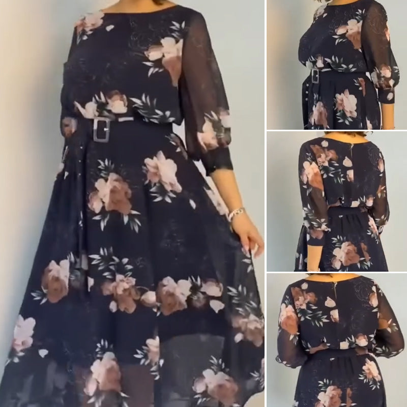 【S-4XL】🌺 Φόρεμα με στρογγυλή λαιμόκοψη και ζώνη-GR