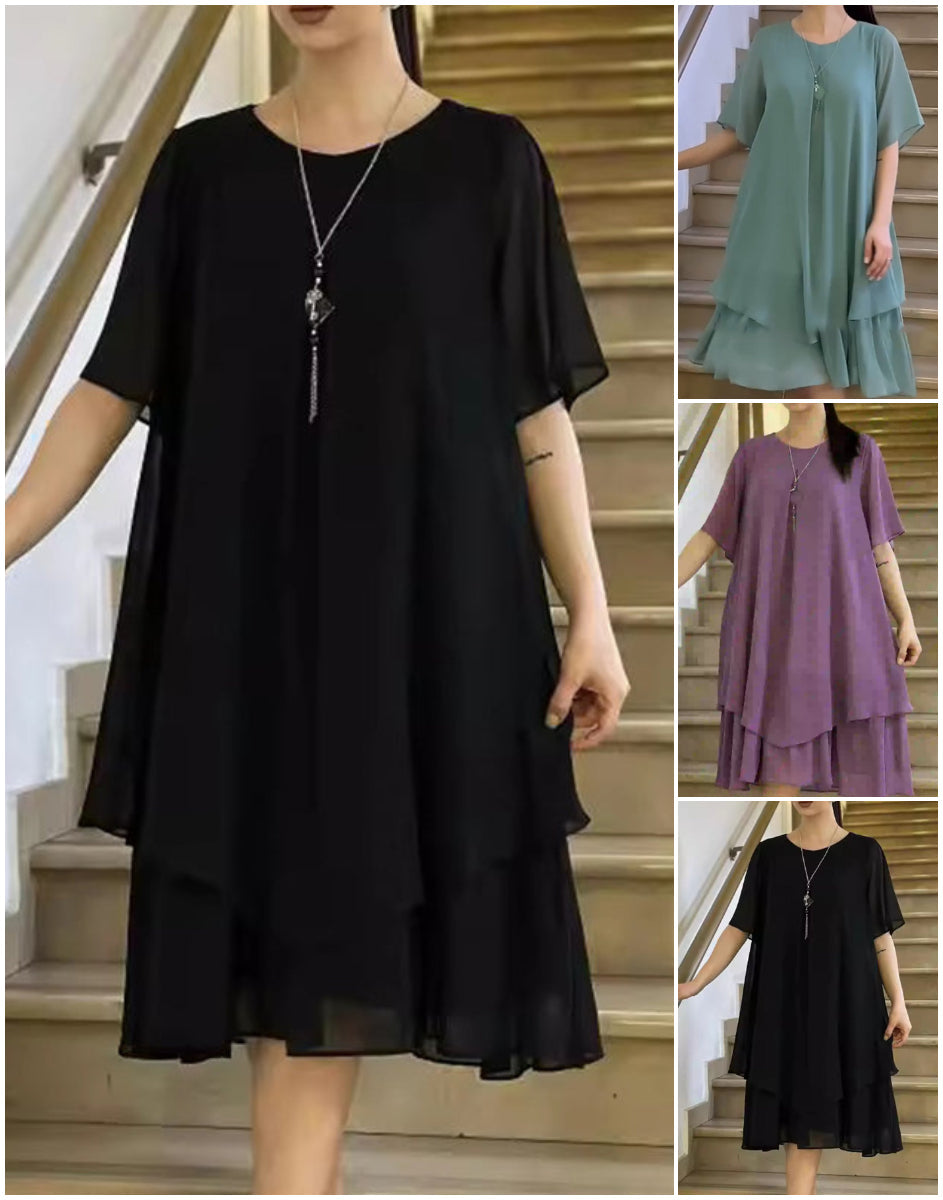 🔥👗 Ριχτό γυναικείο φόρεμα σε μονόχρωμο χρώμα-GR