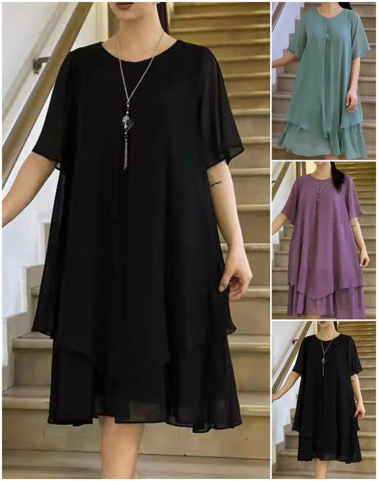 🔥👗 Ριχτό γυναικείο φόρεμα σε μονόχρωμο χρώμα-GR