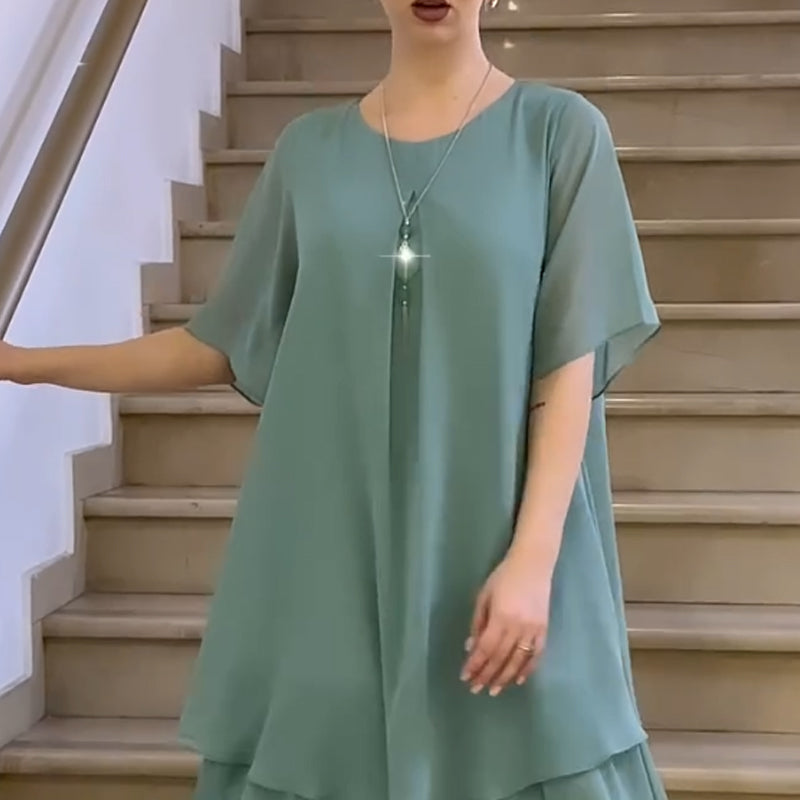 🔥👗 Ριχτό γυναικείο φόρεμα σε μονόχρωμο χρώμα-GR