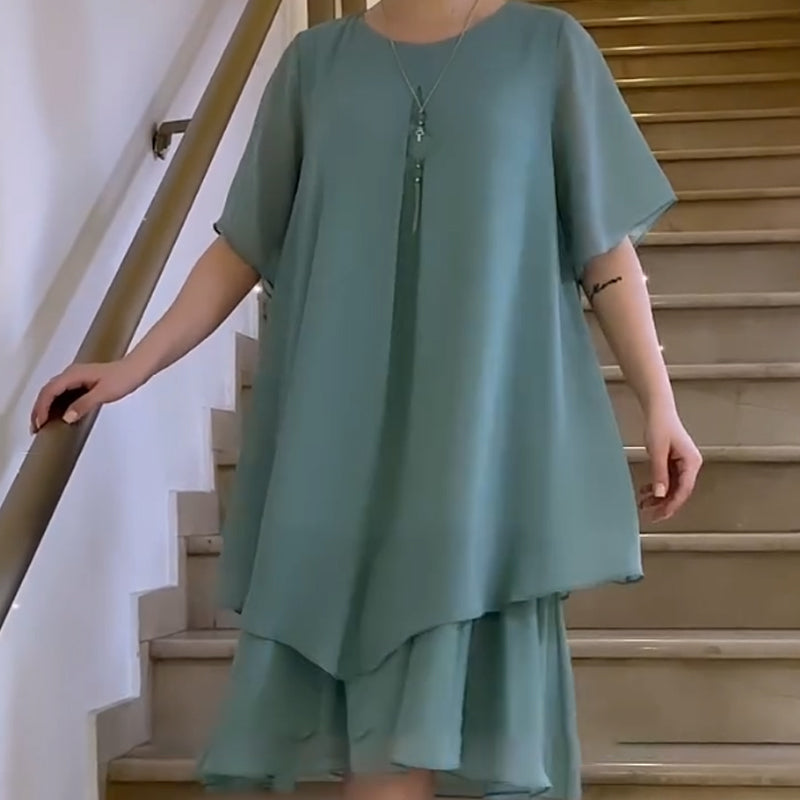 🔥👗 Ριχτό γυναικείο φόρεμα σε μονόχρωμο χρώμα-GR