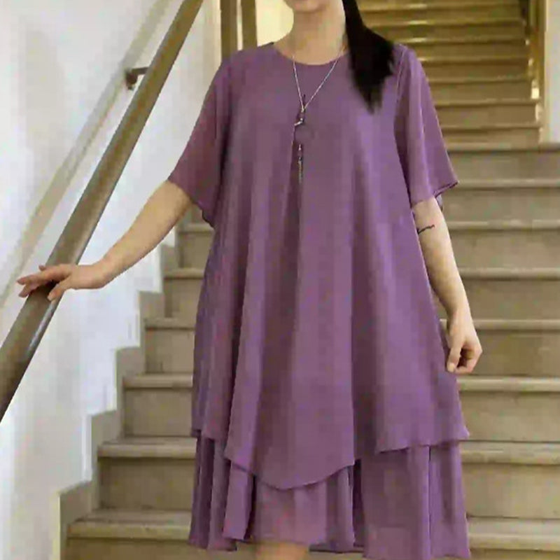 🔥👗 Ριχτό γυναικείο φόρεμα σε μονόχρωμο χρώμα-GR