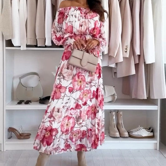 🌸 Gėlėta viršutinė dalis atvirais pečiais ir dviejų dalių komplektas su maxi sijonu-LT