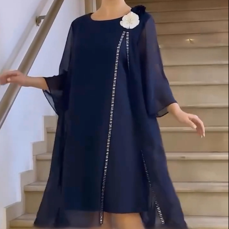 🌸✨【S-4XL】Ženska mrežasta obleka z okroglim izrezom in cvetličnim poudarkom-SI