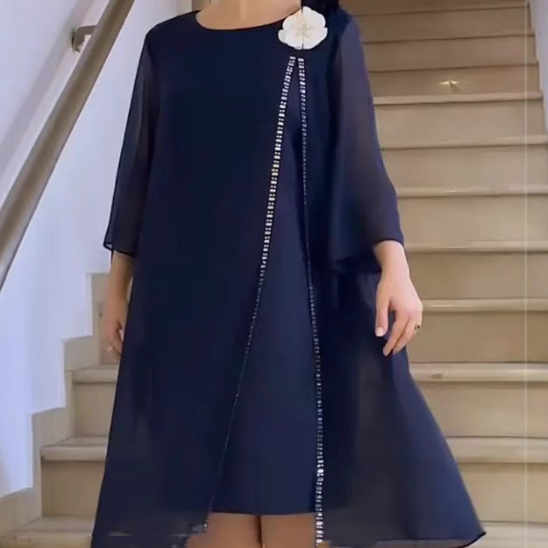 🌸✨【S-4XL】Moteriška tinklinė suknelė apvaliu kaklu su gėlių akcentu-LT