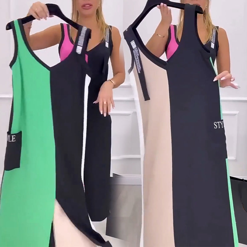 Vestido sin mangas de punto multicolor con escote en pico-ES