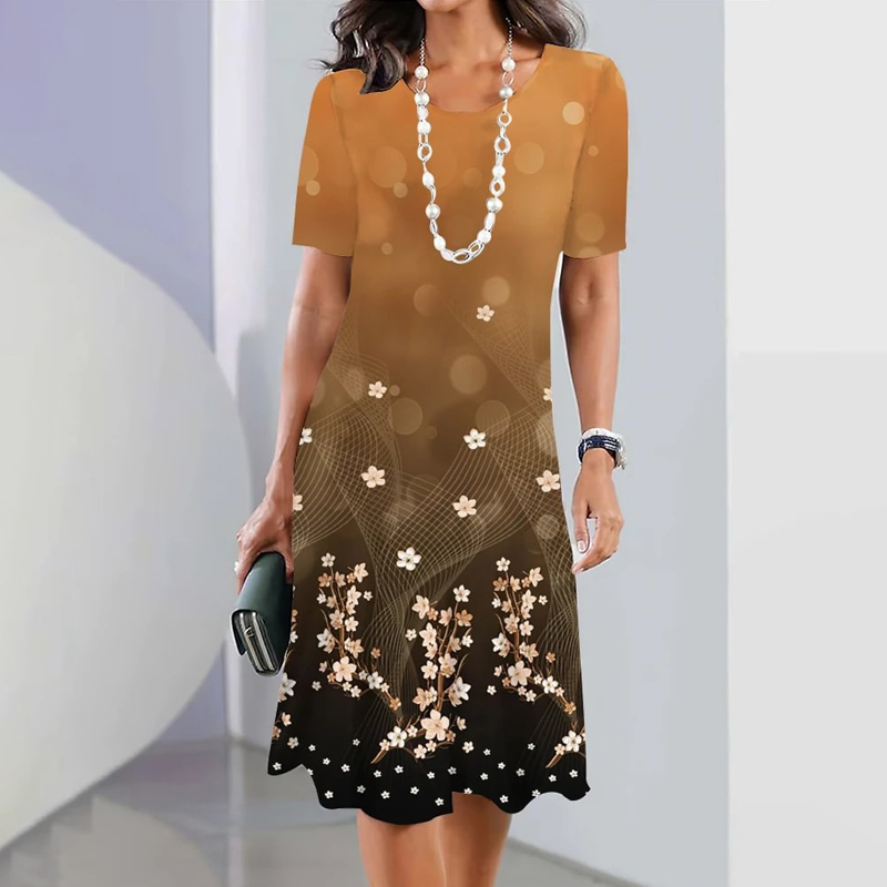 🌸Elegantiška moteriška suknelė su apvaliu kaklu gėlių raštais-LT