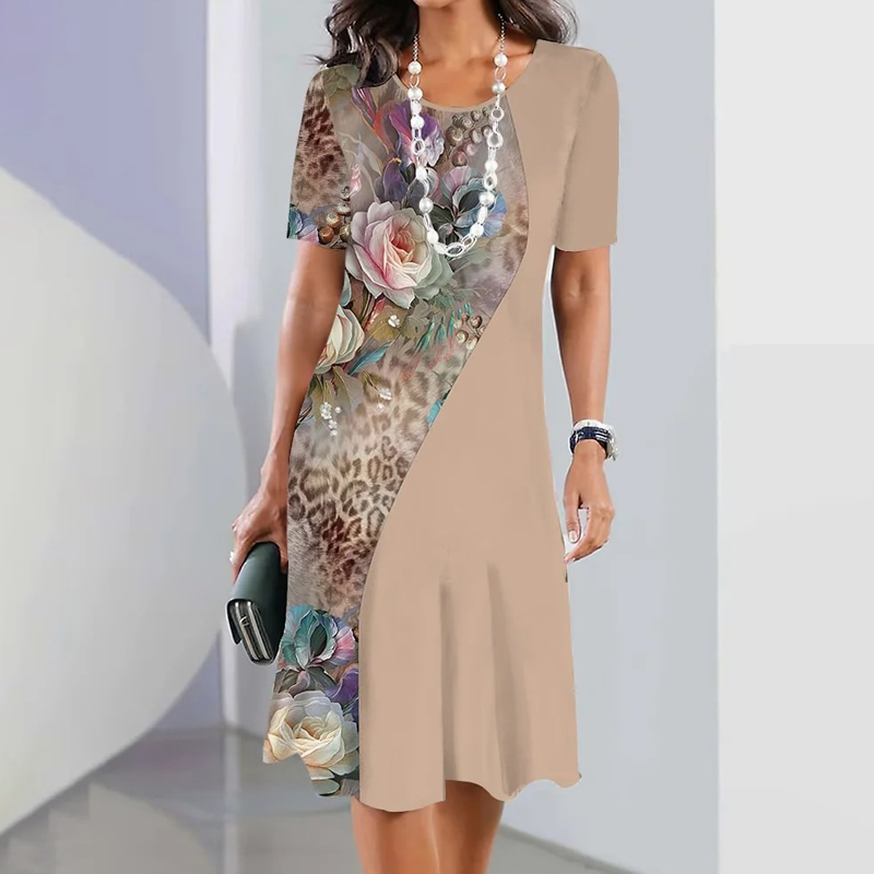 🌸Elegante vestido de mujer con escote redondo y estampados florales.-ES