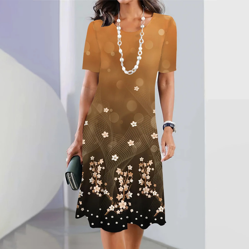 🌸Elegantiška moteriška suknelė su apvaliu kaklu gėlių raštais-LT