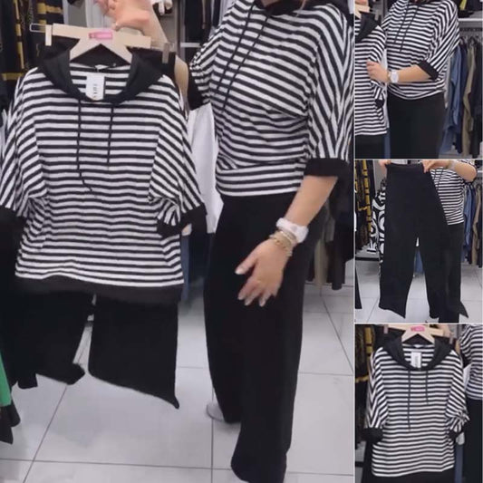 ✨Σετ γυναικείο ριγέ τοπ και μονόχρωμο παντελόνι-GR