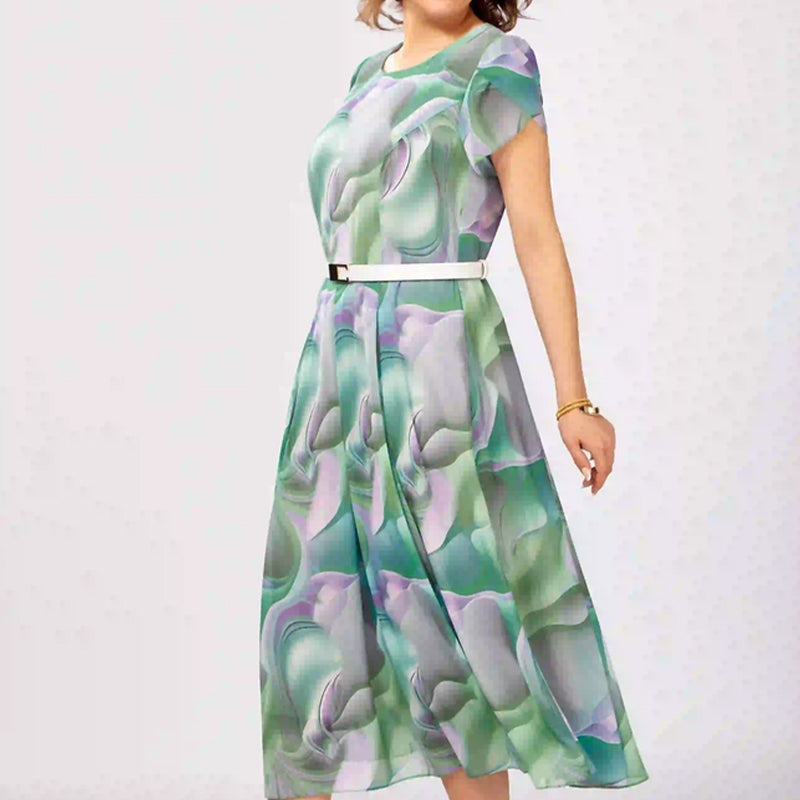 💞Abstrakčios gėlėtos fantazijos suknelės (su diržu)-LT