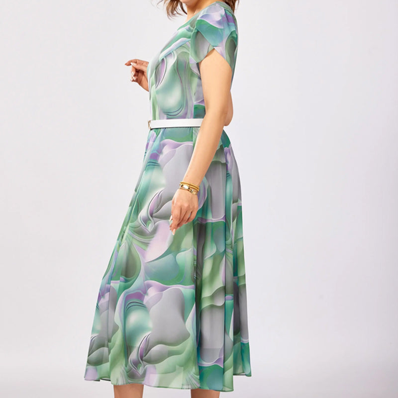 💞Abstrakčios gėlėtos fantazijos suknelės (su diržu)-LT