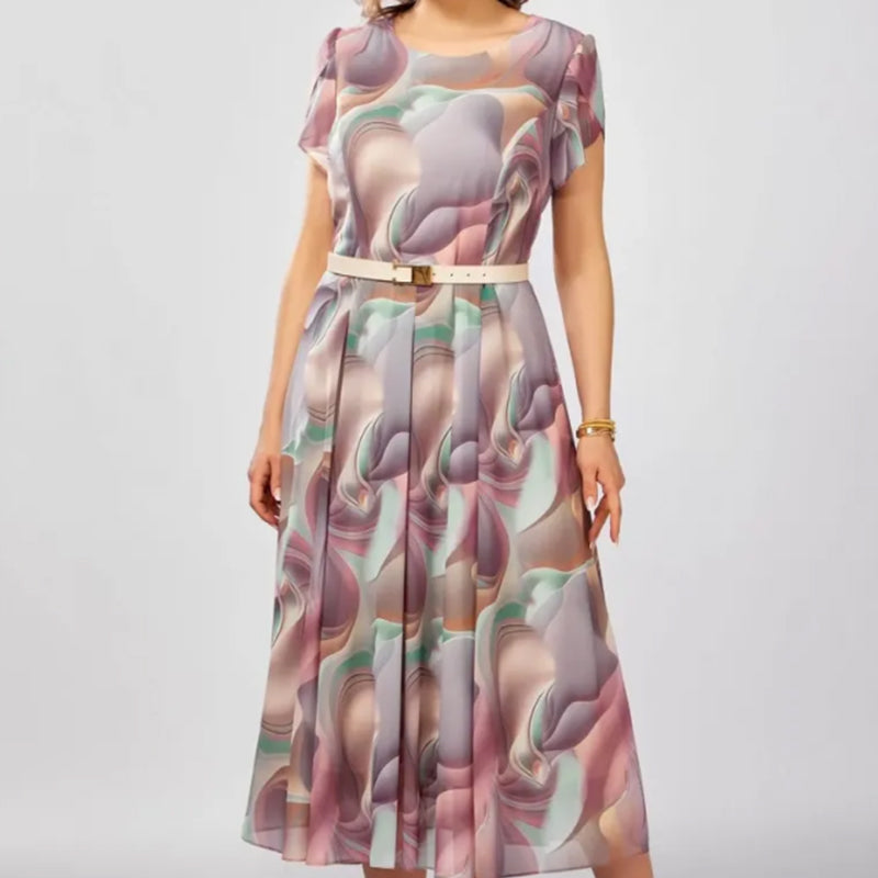 💞Abstrakčios gėlėtos fantazijos suknelės (su diržu)-LT