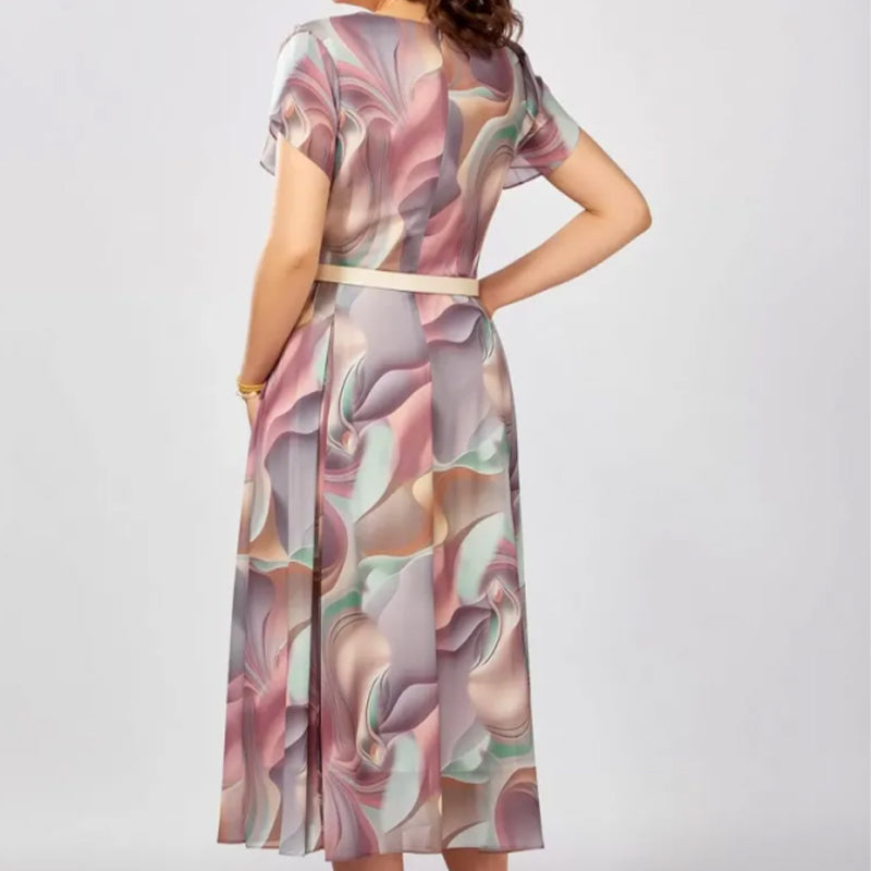 💞Abstrakčios gėlėtos fantazijos suknelės (su diržu)-LT