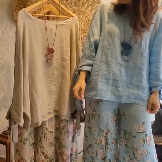 ⏳ Περιορισμένος χρόνος έκπτωσης 45%! 💥Γυναικεία φαρδιά μπλούζα και φαρδύ παντελόνι με φλοράλ τύπωμα-GR