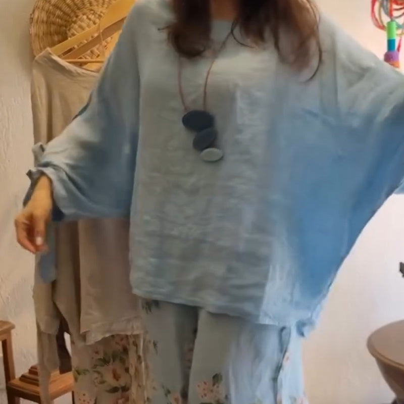 ⏳ Περιορισμένος χρόνος έκπτωσης 45%! 💥Γυναικεία φαρδιά μπλούζα και φαρδύ παντελόνι με φλοράλ τύπωμα-GR